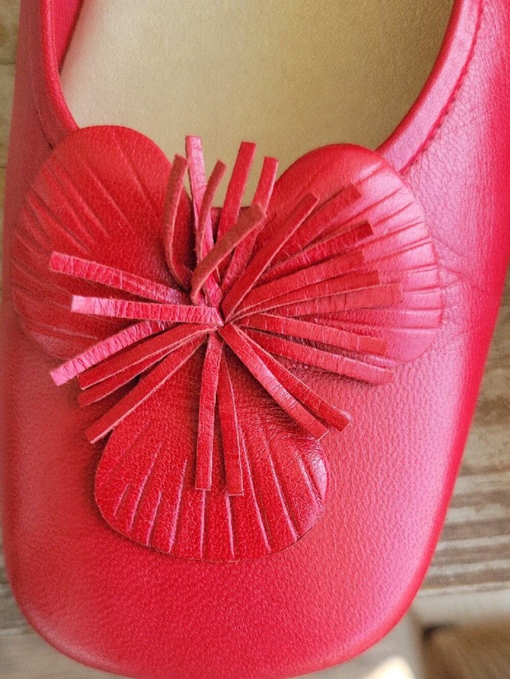Etienne Aigner Red Leather Ballet Flats with Floral Tassel Accent - Picture 3 of 10